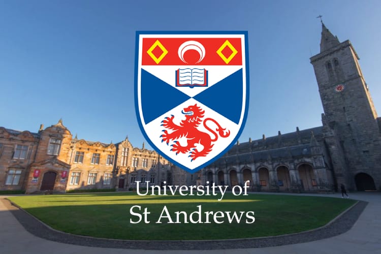 The University of St Andrews logo on top of St Salvators Quad